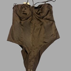 Zara Sz L Black Satin Body Suit NWT